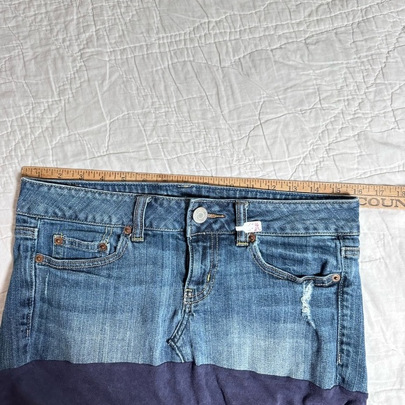 Denim and blue Skirt up cycle light acid wash distressed handmade - Picture 3 of 5